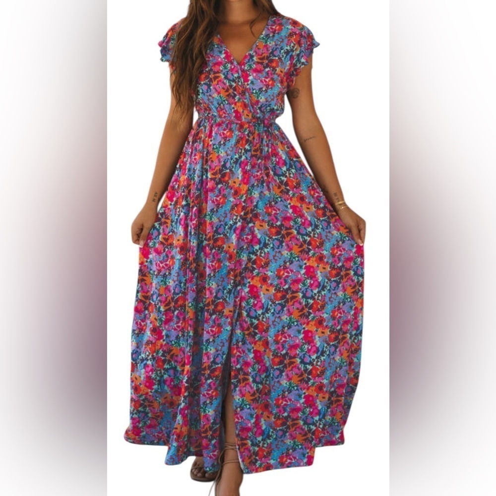 Floral Maxi Dress in Vibrant Print - Picture 1 of 15